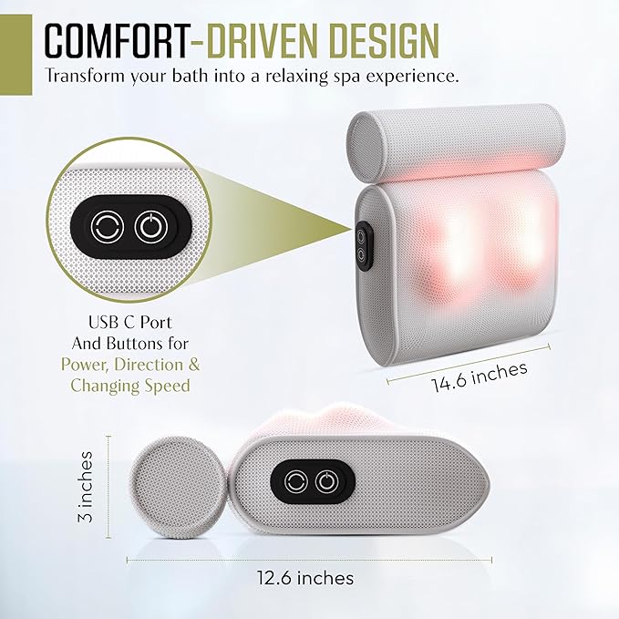 MONET Massaging Bath Pillow - IPX8 Waterproof Bath Pillow for Tub - Soft 4d Mesh Back, Neck and Shoulder Massager - Deep Tissue Relief and Relaxation - Non-Slip 6 Suction Cup - Fits All Tubs