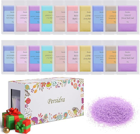 Bath Salts Gift Set - 20 PCS Relaxing Aromatherapy Spa Set for Women, Individually Packaged Bathing Alternative to Epsom Salt for Christmas Birthday, Mixed Scents,Natural Sea Salts