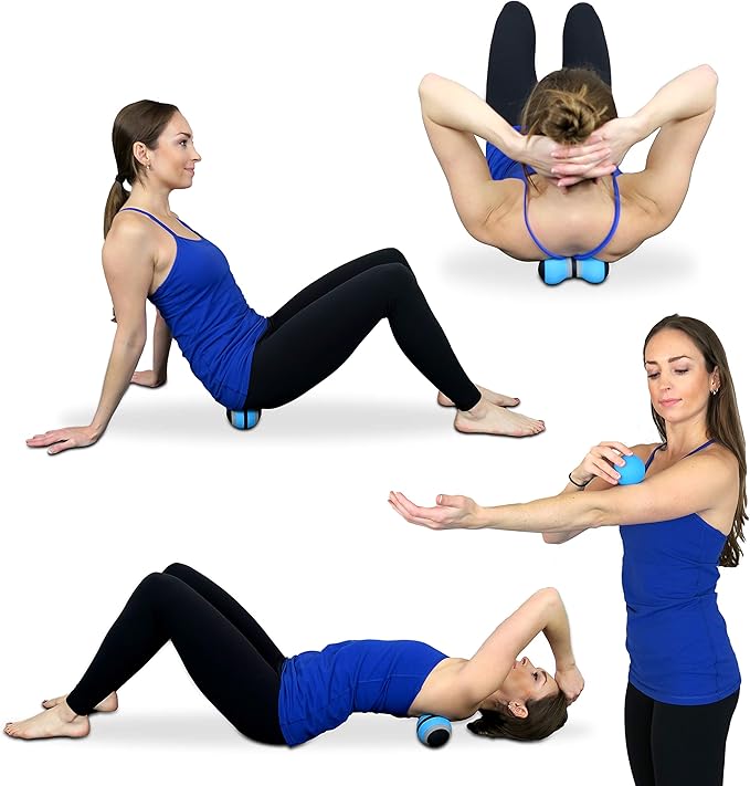 Posture Magic Massage Ball Set for Myofascial Trigger Point Release & Deep Tissue Massage - Set of 6 - Large Foam/Small Foam/Lacrosse/Peanut/Spiky/Hand Exercise Ball (Blue)