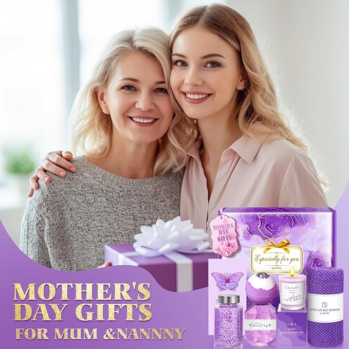 Easter Gifts for Her, Bath Gift Set for Women, Birthday Gifts for Wife Women Sister Mom Auntie Grandma Friends, Relaxing Spa Self Care Lavender Bath Bombs Set﻿