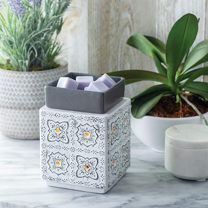 Candle Warmers ETC. Illumination Fragrance Warmer- Light-Up Warmer for Warming Scented Candle Wax Melts and Tarts or to Freshen Room, Grey & White Modern Cottage