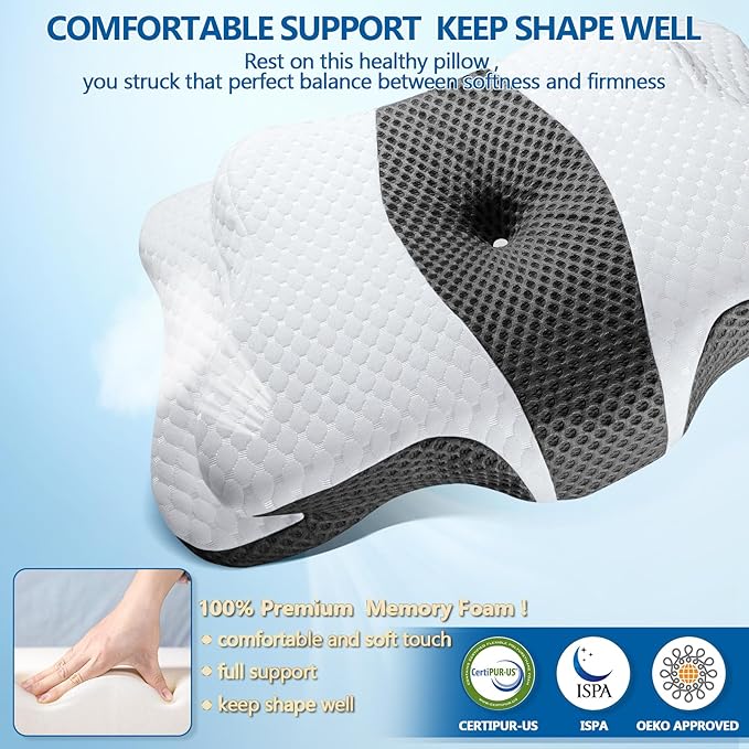 Cervical Neck Pillow for Pain Relief Sleeping, Contour Memory Foam Pillows, Ergonomic Side Sleeper Pillows for Adults, Orthopedic Neck Support Pillow for Back Stomach Sleepers-King Size