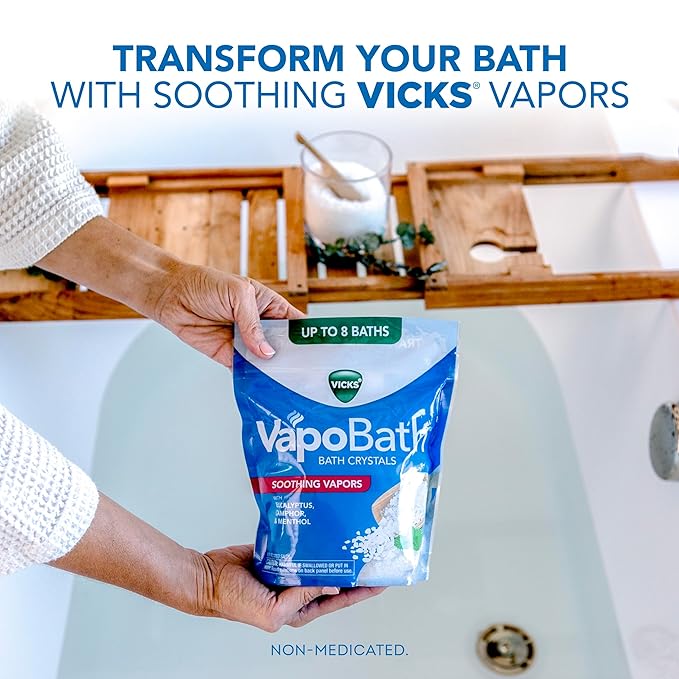 Vicks VapoBath, Bath Crystals, Soothing Non-Medicated Vicks Vapors, Refreshing Aromatherapy with Eucalyptus, Menthol, and Essential Oils, Bath Salts, 24oz