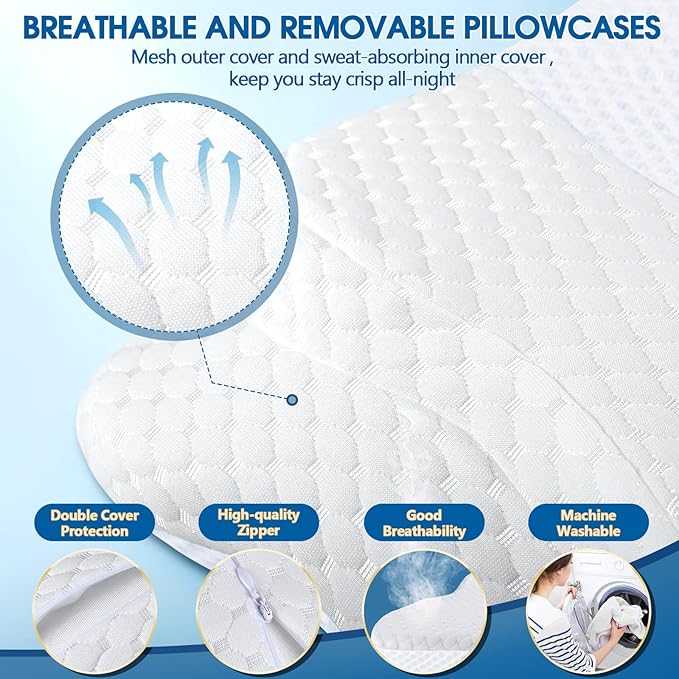 Memory Foam Pillow, Cervical Pillow for Neck and Shoulder Pain Relief, Ergonomic Contour Bed Pillow, Soft for Side Sleep Stomach Sleeping and Back Sleeper