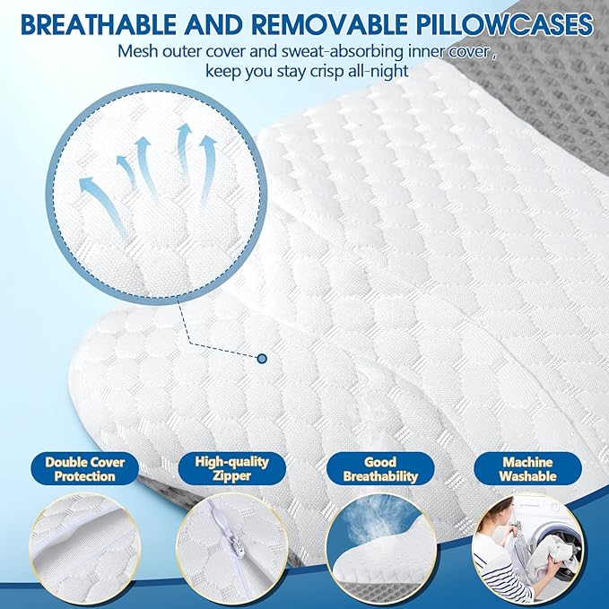 Memory Foam Pillows, Cervical Pillow for Neck and Shoulder Pain Relief, Ergonomic Contour Bed Pillow, Soft for Side Sleep Stomach Sleeping and Back Sleeper