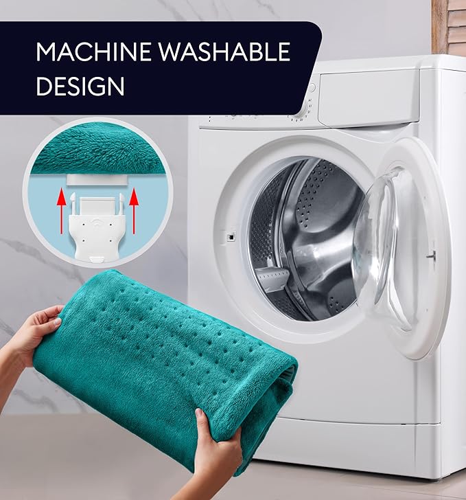 GENIANI Electric Heating Pad for Back Pain & Cramps Relief, Electric Throw, Auto Shut Off, Machine Washable, Moist Heat Pad for Neck & Shoulder - Valentines Day Gifts for Her, 12x24 Viridian Green