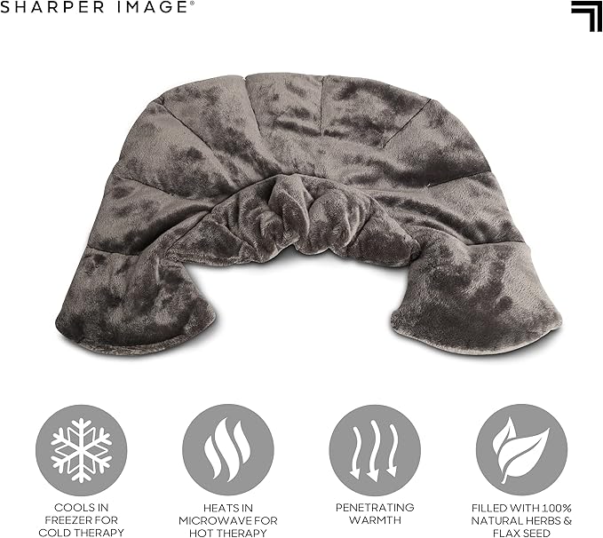 Sharper Image Heated Neck & Shoulder Wrap - Microwavable Warm & Cooling Plush Pad, Scented Aromatherapy (100% Natural Lavender & Herb Spa Blend), Pain Tension Headache Relief Therapy, Gift for Women