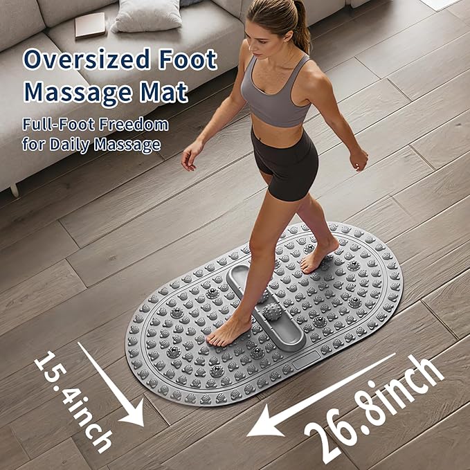 Extra-Large Acupressure Foot Massage Mat 27 Inches, Silicone Foot Pressure Point Pad with 2 Massage Balls, Foot Reflexology Mat with Magnetic Therapy for Stress Relief, Home & Gym Use (Gray)
