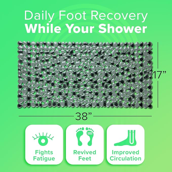 SlipX Solutions Therapeutic Foot Massager & Recovery Bath Tub & Shower Mat 38x17 | Deep Tissue Pressure Relief, for Athletes, Runners & Active Professionals, Non-Slip, Machine Washable, Dark Gray