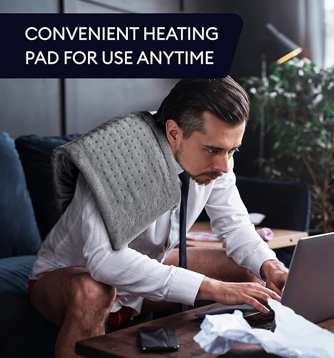 GENIANI Electric Throw - XXL 18"x26" Heating Pad for Back Pain & Cramps Relief, Auto Shut Off, Machine Washable, Heat Pad, Holiday Gifts for Women, Men, Heat Patches (Tabby Gray)