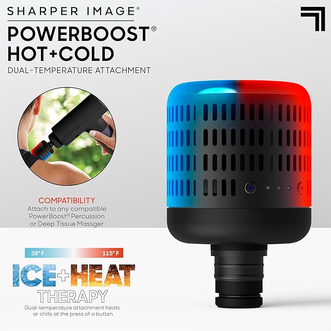 Sharper Image® Powerboost Hot + Cold Dual-Temperature Massage Gun Attachment - Instant Heat & Cold, 6 Temperature Levels, Compatible with Powerboost Massage Guns, Black
