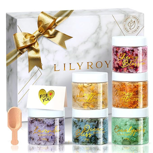 Mothers Day Gifts for Women - 9-Piece Floral Epsom Salt Gift Set for Women with 6 x 120g Epsom Salt, Bath and Body Gift Set in Elegant Box | Christmas, Valentines Day, Birthday Gifts for Men