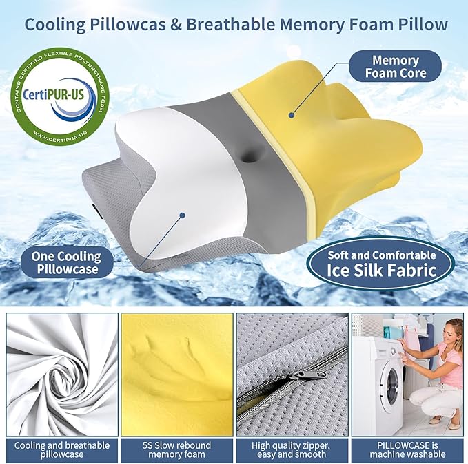Cervical Neck Pillow for Pain Relief - Ergonomic Pillow Side Sleeper Pillow for Sleeping, Orthopedic Bed Pillow Neck Support Pillow, Contour Memory Foam Pillows for Side Back Stomach Sleepers