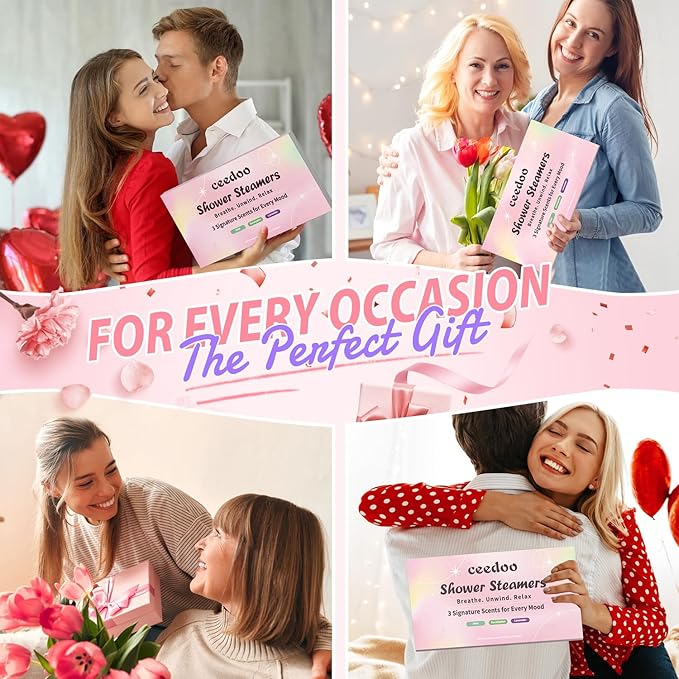 Shower Steamers Aromatherapy - Valentines Day Gifts for Her and Him, Birthday Gifts for Women and Men - Natural Essential Oil Shower Bombs for Stress Relief & Relaxation, Home Spa Self-Care,6 Pack