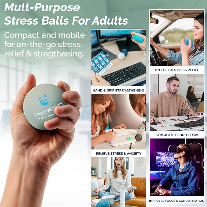 Mind & Body Stress Balls for Adults - Multi-Density Squeeze Balls for Hand Therapy & Grip Strengthening - Stress & Anxiety Relief - Soft to Triple Density Options