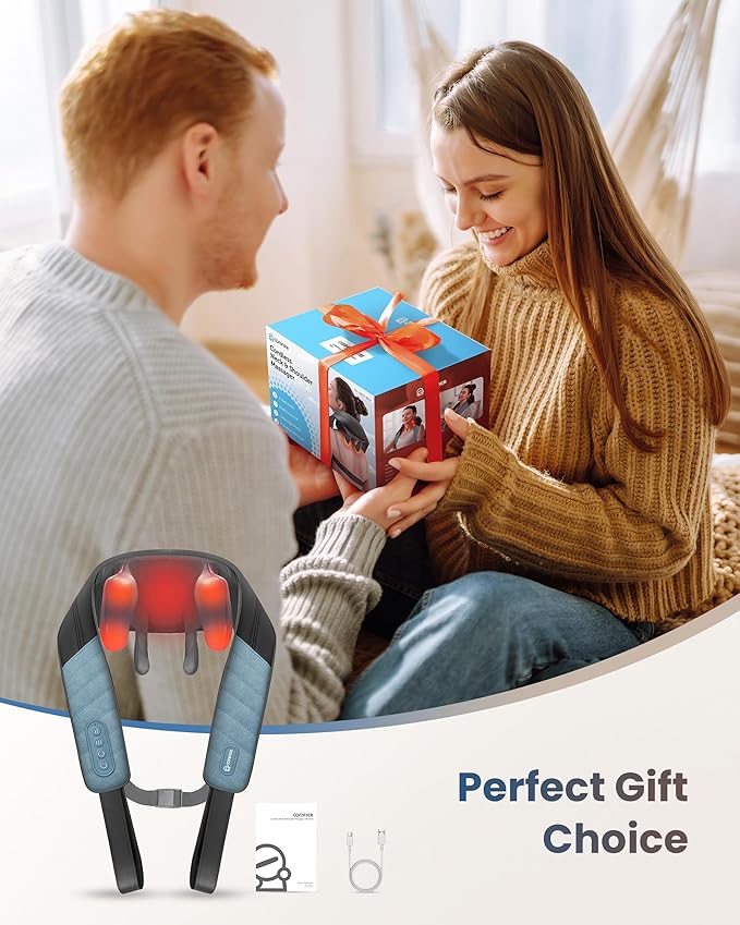 COMFIER FSA Eligible Shiatsu Neck Massager with Heat for Deep Tissue, Electric Shoulder and Back Massager for Pain Relief, Hands-Free Cordless 4D Kneading Massage