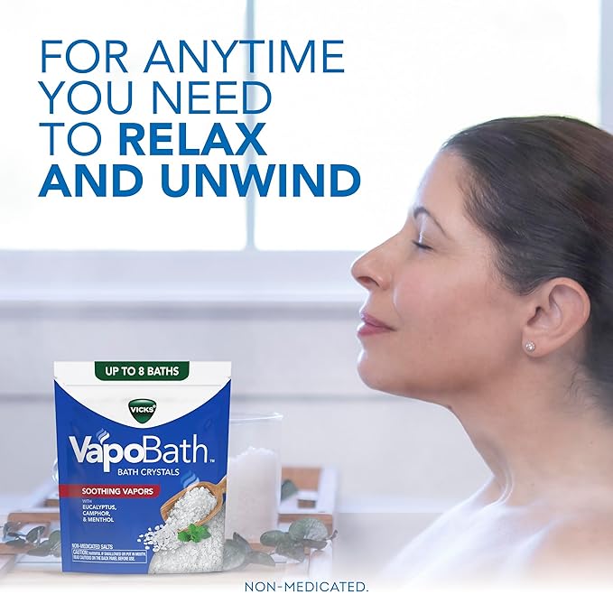 Vicks VapoBath, Bath Crystals, Soothing Non-Medicated Vicks Vapors, Refreshing Aromatherapy with Eucalyptus, Menthol, and Essential Oils, Bath Salts, 24oz