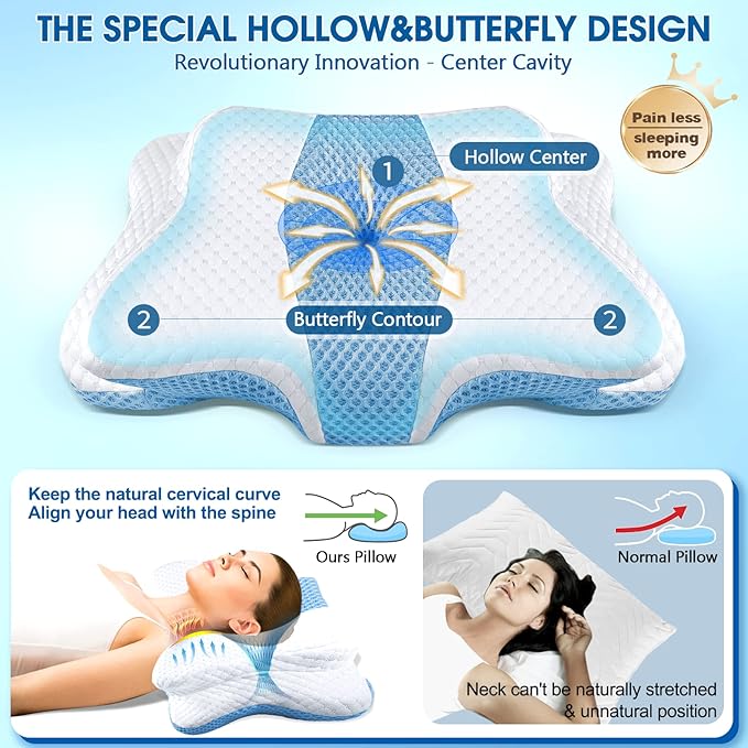 Memory Foam Pillows, Cervical Pillow for Neck and Shoulder Pain Relief, Ergonomic Contour Bed Pillow, Soft for Side Sleep Stomach Sleeping and Back Sleeper