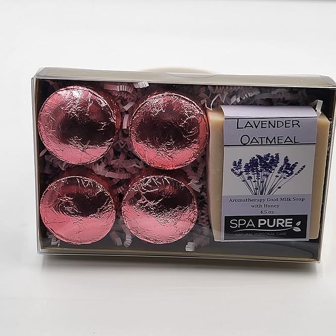 Spa Pure Aromatherapy Gift Set: Lavender Large Artisan soap, 4 Shower Steamers, made with plant based ingredients, essential oils, all natural