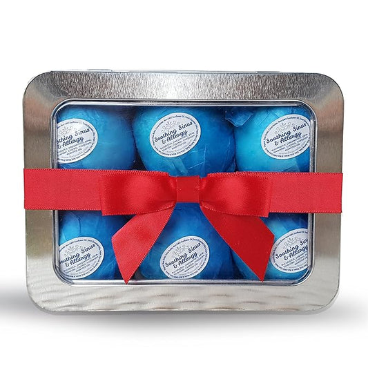 Rejuvelle Bath Bomb Gift Set -6 All Natural Soothing Sinus, Allergy, And Congestion Relief Fizzies. Eucalyptus, Peppermint Essential Oils to Help You Breathe Easy! Enjoy a Moisturizing Fizzy Fun Bath.