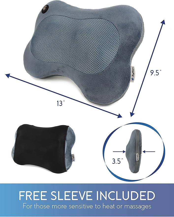 Zyllion Shiatsu Back and Neck Massager with Heat - 3D Electric Kneading Deep Tissue Massage Pillow for Muscle Pain Relief, Slate, ZMA-13