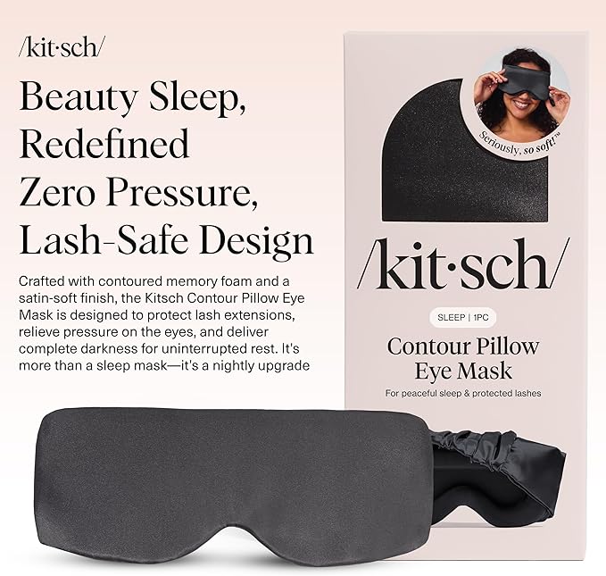 Kitsch Contour Pillow Eye Mask – Softer Than Silk Eye Masks for Sleep, Blindfold Sleep Masks for Women & Men, No Eye Pressure, Lightweight, Eye Care, Travel Essentials - Charcoal