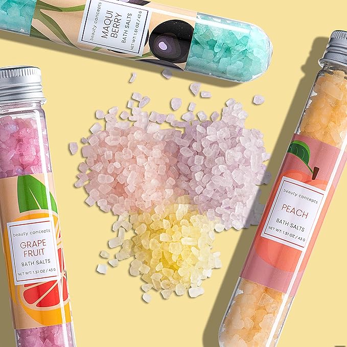 B.C. Beauty Concepts Aromatherapy Bath Salts- Epsom Salts for Soaking, Relaxing Bath Spa Set, Scented in Vanilla Almond, Shea Butter, Sweet Mint, Honey Rose, and Lavender, 10 Pack - Floral and Fruits