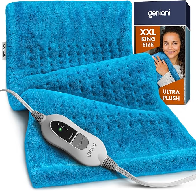 GENIANI Electric Throw - XXL Heating Pad for Back Pain & Menstrual Pain Relief, Auto Shut Off, Machine Washable, Moist Heat Pad for Neck and Shoulder, Cramps Relief, Aqua Blue 18'‘×26’’