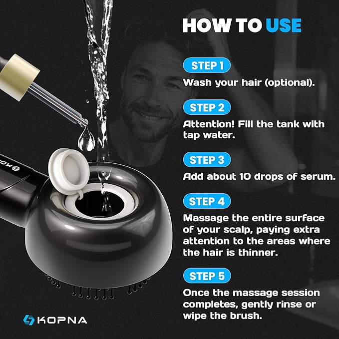 2-in-1 Electric Scalp Massager with Precision Serum Diffuser for Men – Cordless Scalp Care Brush, Supports Fuller-Looking Hair, IPX7 Waterproof, Built-in Nano Mist Diffuser