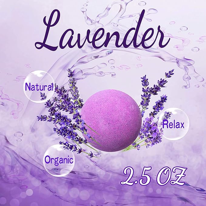 Lavender Bath Bombs Gift Set for Men & Women. 18 Individually Wrapped Bath Bombs with Organic Ingredients & Essential Oils. Relaxing Natural Bath Balls