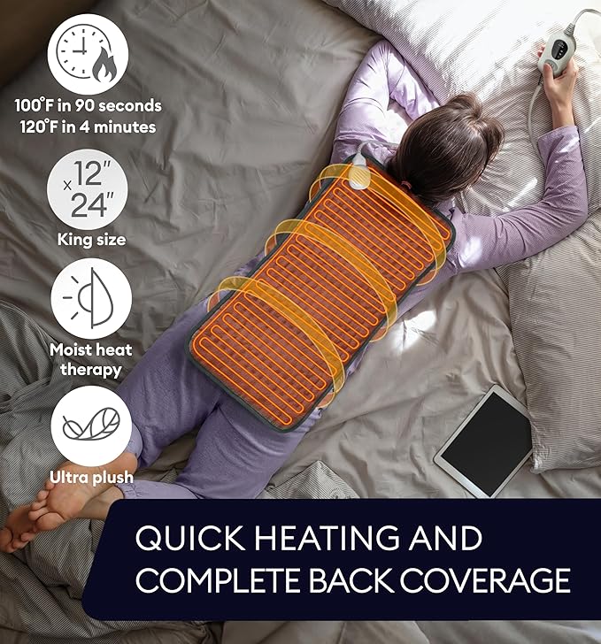 GENIANI Electric Heating Pad for Back Pain & Cramps Relief, Electric Throw, Auto Shut Off, Machine Washable, Moist Heat Pad for Neck & Shoulder - Mother’s Day Gifts for Her Him, Extra Large 24x12