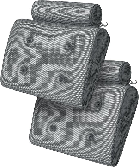 Everlasting Comfort Luxury Bath Pillow for Tub with Head & Neck Support – Non-Slip Bathtub Pillow with Suction Cups, Quick-Dry Mesh & Hook, Spa Accessory – Gray (Pack of 2)