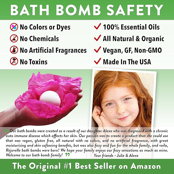 Rejuvelle Bath Bomb Gift Set -6 All Natural Soothing Sinus, Allergy, And Congestion Relief Fizzies. Eucalyptus, Peppermint Essential Oils to Help You Breathe Easy! Enjoy a Moisturizing Fizzy Fun Bath.
