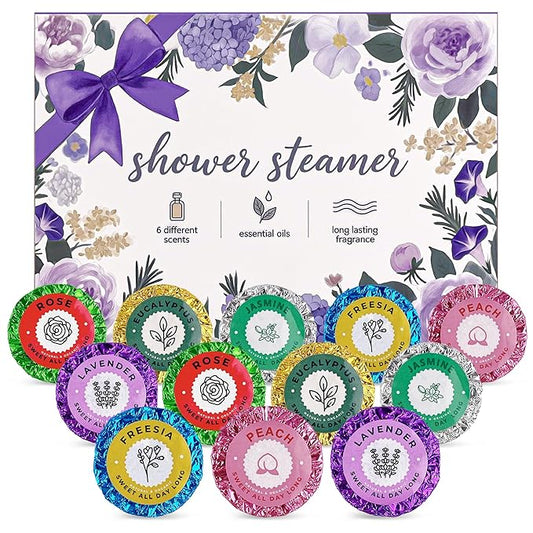 12pcs Aromatherapy Shower Steamers - Relaxation Birthday Christmas Set for Women and Men, Shower Bombs Tablets for Stress Relief and Self Care, Luxury Home Spa