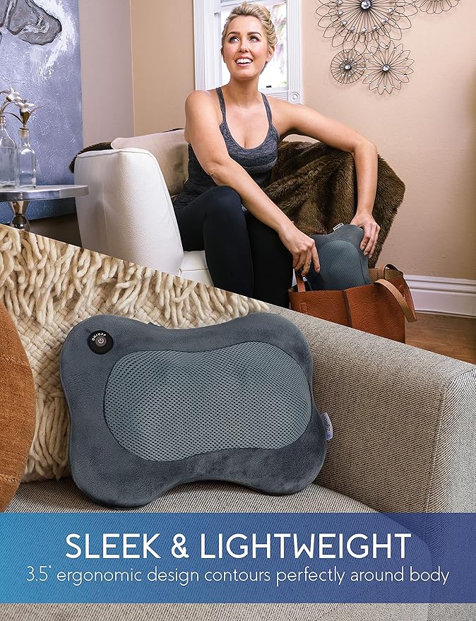 Zyllion Shiatsu Back and Neck Massager with Heat - 3D Electric Kneading Deep Tissue Massage Pillow for Muscle Pain Relief, Slate, ZMA-13