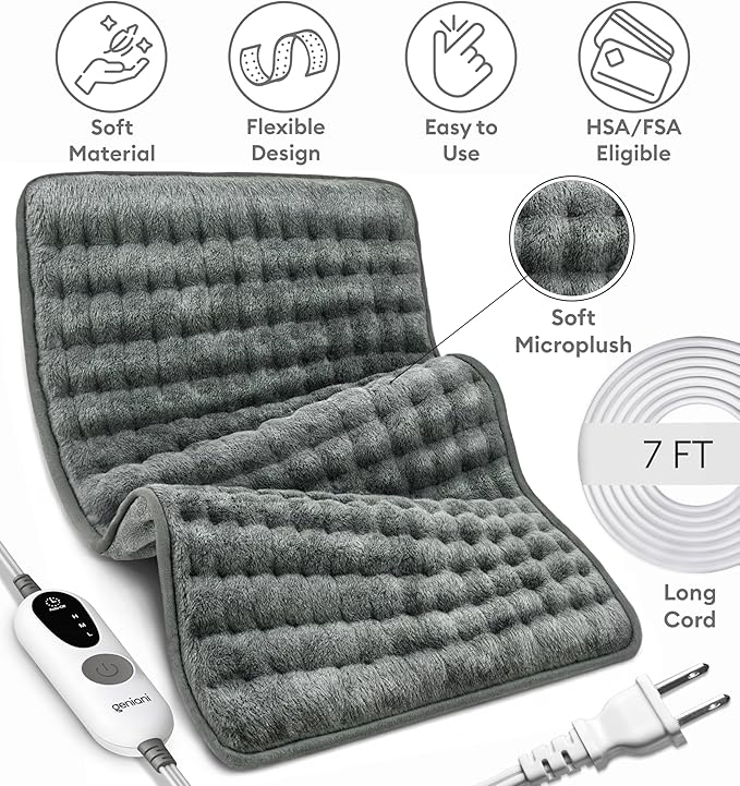 GENIANI Electric Heating Pad for Back Pain & Cramps Relief, Electric Throw, Auto Shut Off, Machine Washable, Moist Heat Pad for Neck & Shoulder - Mother’s Day Gifts for Her Him, Extra Large 24x12