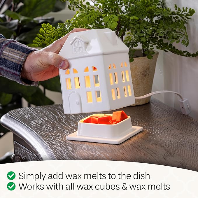 Candle Warmers Etc. Porcelain House Canopy Fragrance Warmer – Use with Any Wax Melts