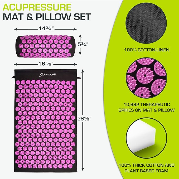ProsourceFit Acupressure Mat and Pillow Set for Back/Neck Pain Relief and Muscle Relaxation