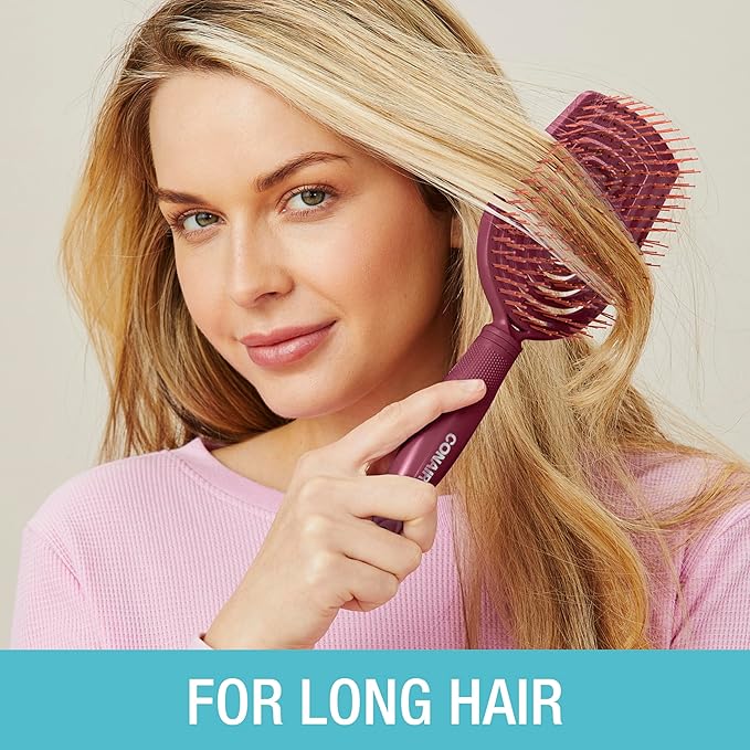 Conair Scalp Care Detangling hairbrush - Curly Hair Brush - Scalp Massager - detangler hairbrushes for women & men - for all lengths and types - Valentine gifts for her - Red Rush