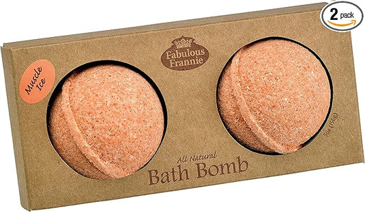 Fabulous Frannie Muscle Ice Natural, Handmade Bath Bomb Gift Set, Rich in Essential Oil, Salt, Coconut Oil, Witch Hazel,Fizzies to Moisturize Skin 2.5oz (Pack of 2)