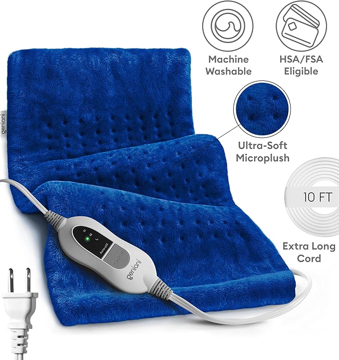 GENIANI Electric Heating Pad for Back Pain & Cramps Relief, Electric Throw, Auto Shut Off, Machine Washable, Moist Heat Pad for Neck & Shoulder