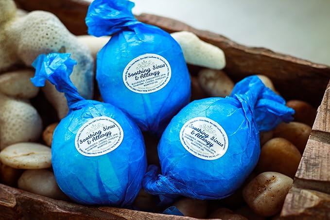 Rejuvelle Bath Bomb Gift Set -6 All Natural Soothing Sinus, Allergy, And Congestion Relief Fizzies. Eucalyptus, Peppermint Essential Oils to Help You Breathe Easy! Enjoy a Moisturizing Fizzy Fun Bath.