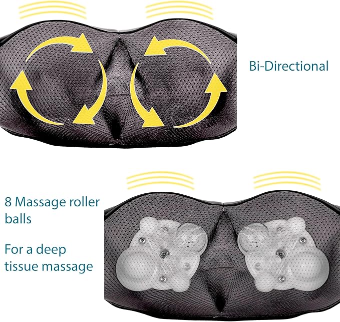 InvoSpa Shiatsu Massager with Heat - Deep Tissue Kneading Pillow for Neck, Shoulders, and Back - Electric Full Body Massage