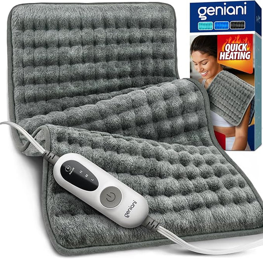GENIANI Electric Heating Pad for Back Pain & Cramps Relief, Electric Throw, Auto Shut Off, Machine Washable, Moist Heat Pad for Neck & Shoulder - Mother’s Day Gifts for Her Him, Extra Large 24x12