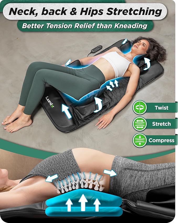 Lunix LX27 Heated Stretching Mat Massager – Upper Body Massage Mat Back Stretcher for Pain Relief, Deep Tissue Lumbar Massager for Flexibility & Recovery