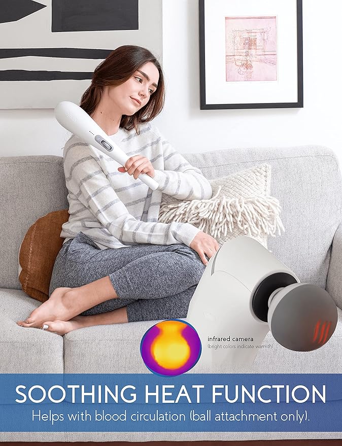 Zyllion Handheld Back and Neck Massager - Cordless Rechargeable Electric Vibrating Deep Tissue Massage with Heat for Athletes, Recovery and Muscle Pain Relief - White (ZMA-27-WT)