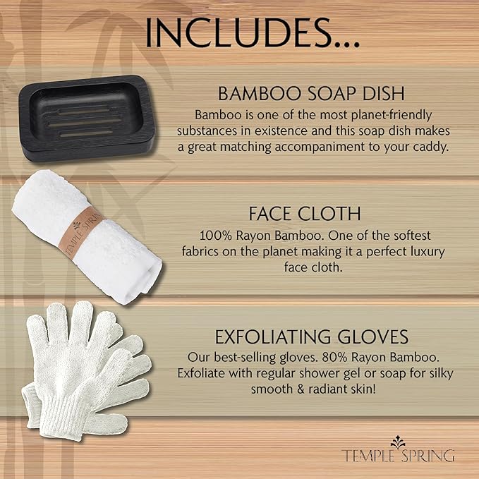 Temple Spring Wooden Bathtub Tray, Bamboo Bathroom Accessories, Bath Tray for Tub, at Home Spa Essentials, Board for Tub Table, Bath Caddy for Bathtub Accessories & Bathroom Essentials – Black