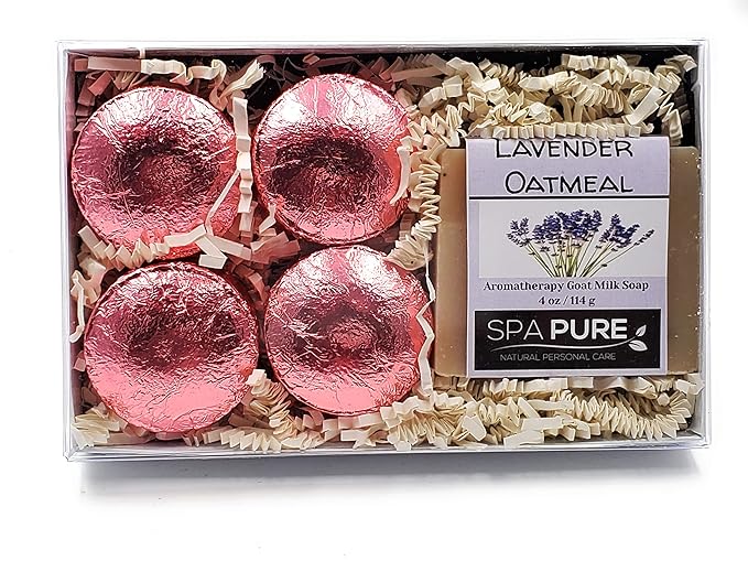 Spa Pure Aromatherapy Gift Set: Lavender Large Artisan soap, 4 Shower Steamers, made with plant based ingredients, essential oils, all natural
