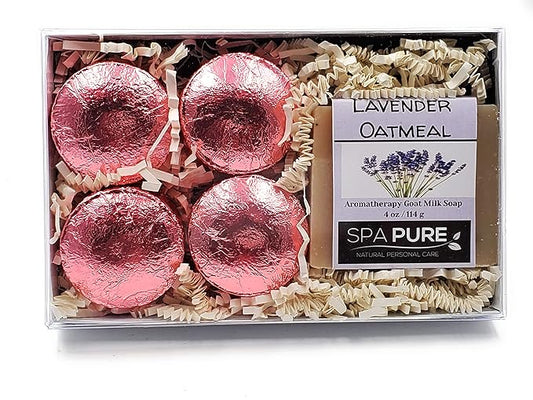 Spa Pure Aromatherapy Gift Set: Lavender Large Artisan soap, 4 Shower Steamers, made with plant based ingredients, essential oils, all natural