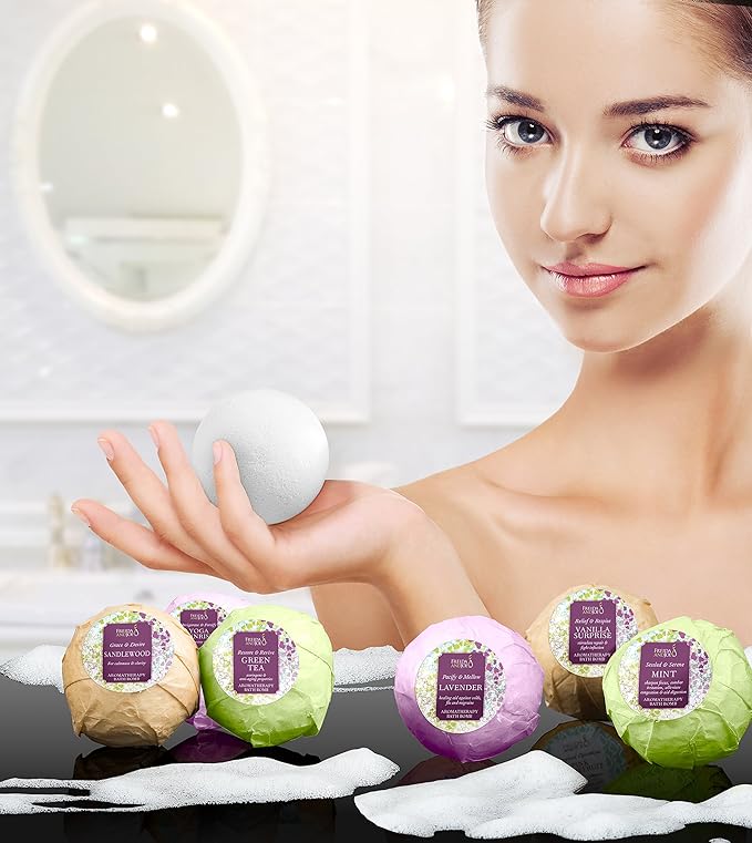 Luxury Aromatherapy Bath Bombs: Deep Body Relaxation Deluxe Gift Set with 6 x 100g Relaxing and Calming Scents – Mother's Day Gift for Mom